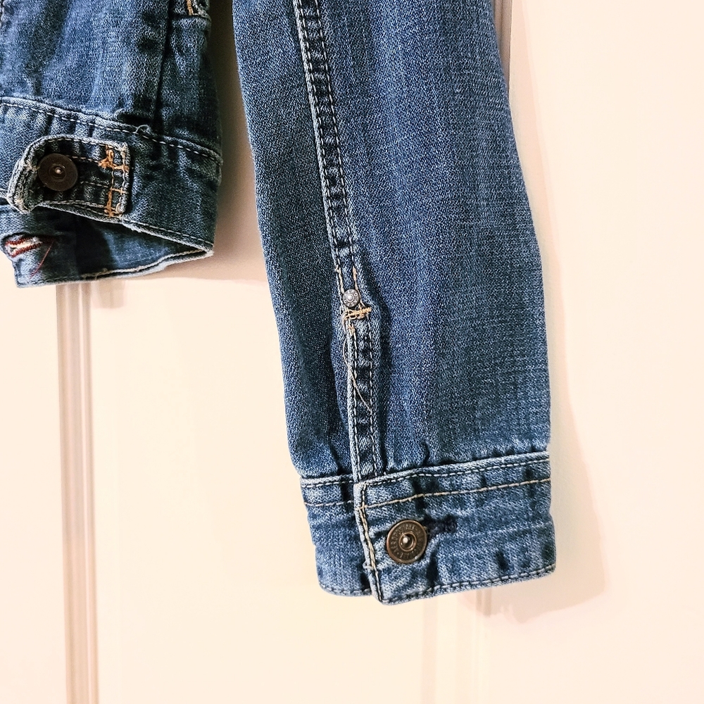 Aeropostale Vintage-Style Roughed Up Cropped Med. Blue Wash Denim Jacket - Picture 2 of 8
